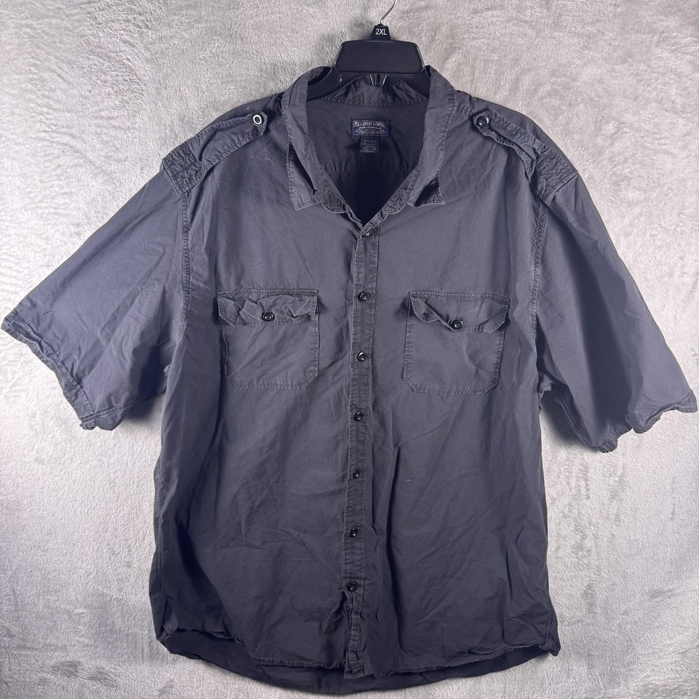 Polo Jeans Company Shirt Mens 3XLT Gray Short Sleeve Button Up Cotton Casual